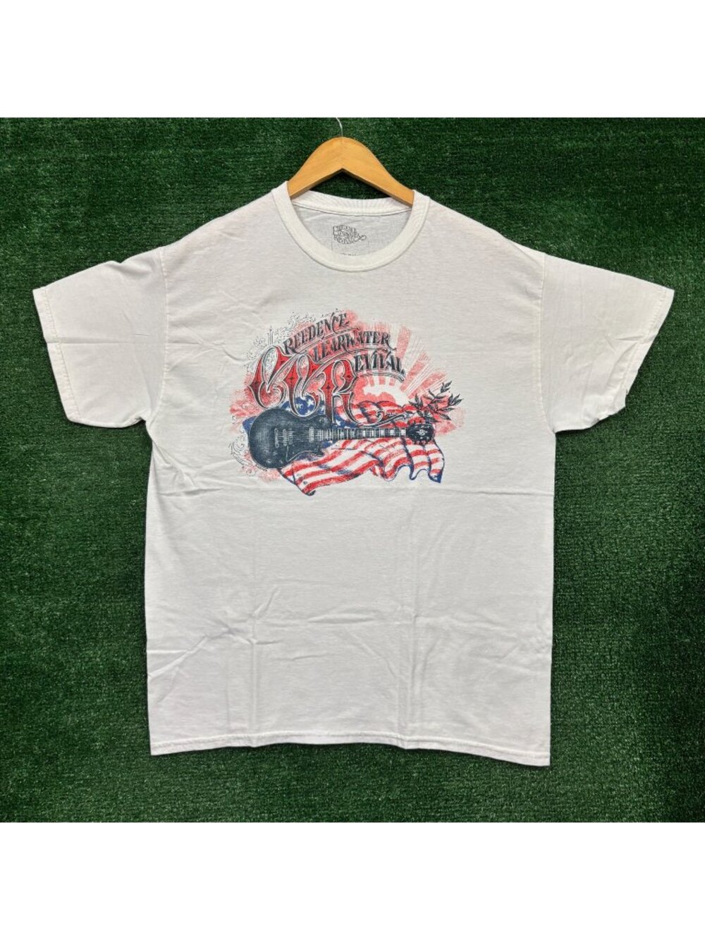 Creedence Clearwater Revival Guitar & Flag RockBand T-Shirt Size Large